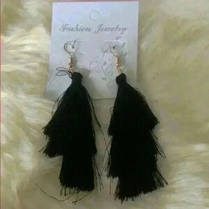 Black yarn chandelier earrings